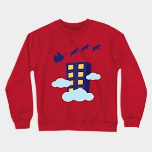 Santa flying sleigh past skyscraper Crewneck Sweatshirt